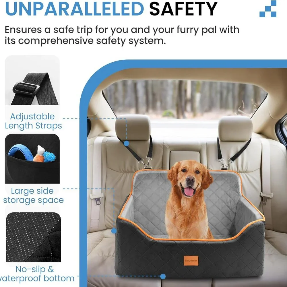 Dog Car Seat for Medium Dogs - Pet Car Seat with 2 Safety Straps